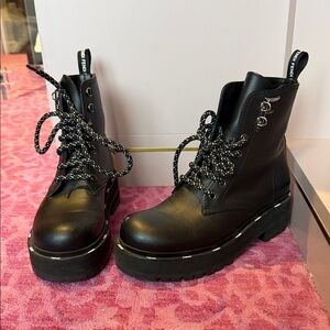 Fendi Black Leather Combat Boots